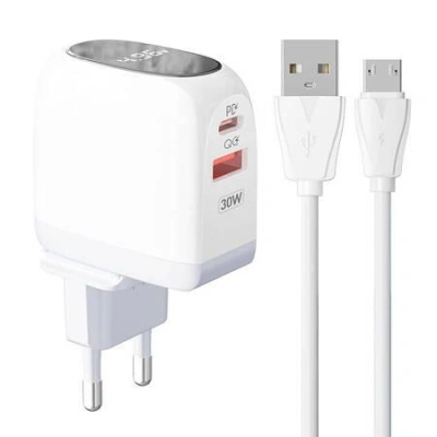 Nástěnná nabíječka LDNIO A2522C USB, USB-C 30 W + kabel MicroUSB