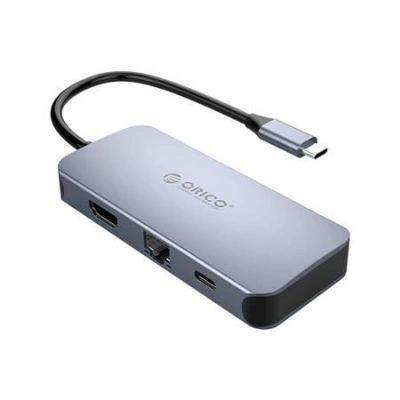 Adaptér Hub Orico 6 v 1, HDMI 4K + 3x USB 3.0 + RJ45+ USB-C PD 100W, 