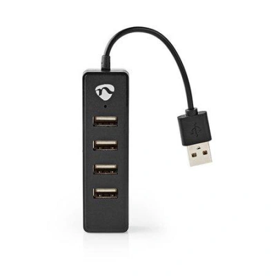 Nedis UHUBU2420BK - Počítačový Rozbočovač | USB-A Zástrčka | 4x USB A Female | 4 Porty | USB 2.0 | Napájení z USB, UHUBU2420BK