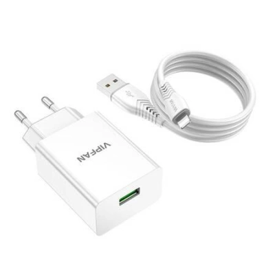 Síťová nabíječka Vipfan E03, 1x USB, 18W, QC 3.0 + kabel Lightning (bílá)