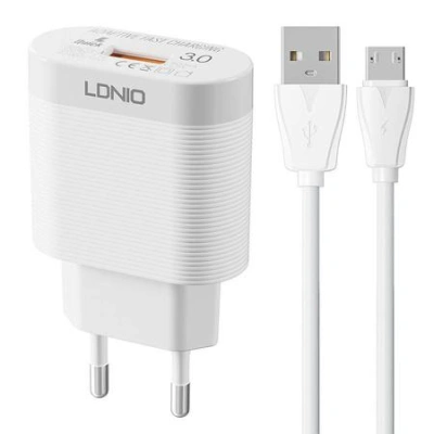 Nástěnná nabíječka LDNIO A303Q USB 18W + kabel MicroUSB