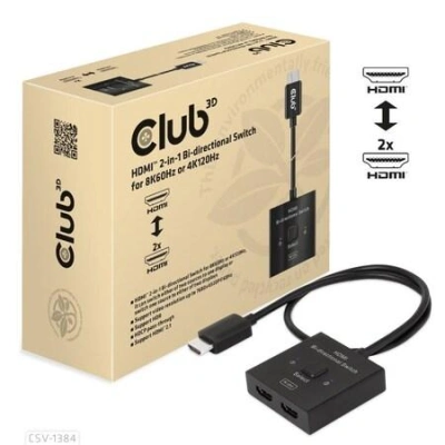 Club3D Switch, HDMI na 2xHDMI Oboustranný 2v1, 8K60Hz, 4K120Hz, CSV-1384