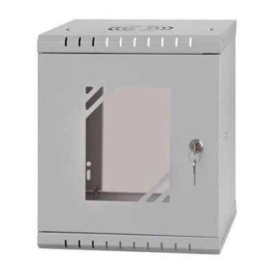LEXI-Net 10" nástěnný rozvaděč Basic 6U, šířka 292mm, hloubka 300mm, skleněné dveře, bez zad, svařovaný, šedý, LX10-6U-300GG