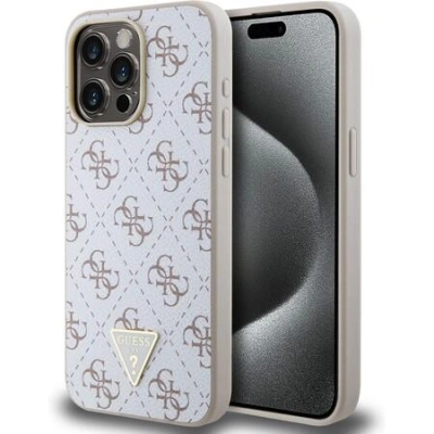 Guess PU Leather 4G Triangle Metal Logo Zadní Kryt pro iPhone 15 Pro Max White