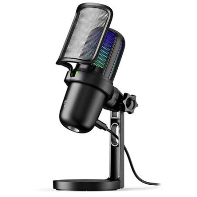 NEDIS herní mikrofon GSMIC210BK/ stolní/ vypínač/ RGB/ POP filtr/ USB-A/ černý, GSMIC210BK