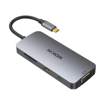 MOKiN 8in1 USB-C Adapter to 3x USB 3.0 + HDMI + USB-C + VGA + SD Card Reader + Micro SD Card Reader (silver), 