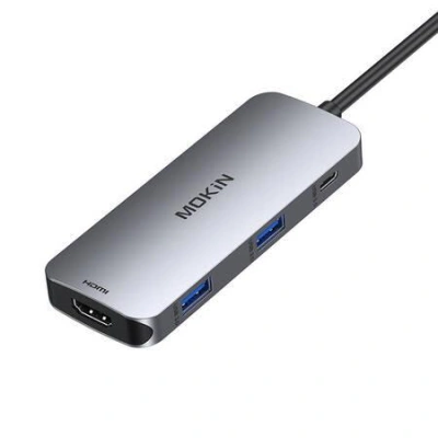 MOKiN 7 in 1 Adapter Hub USB-C to 2x USB 3.0 + 2x USB-C + SD + Micro SD + HDMI (silver), 