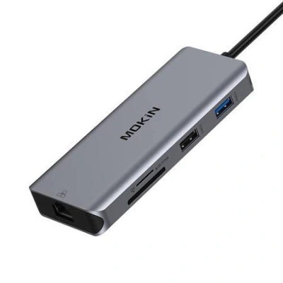 MOKiN 9in1 Laptop Docking Station USB C to 2x USB 3.0 + USB 2.0 + 2x HDMI + SD/TF + RJ45 + PD (silver), 