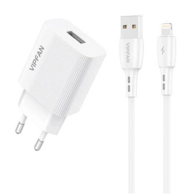 Síťová nabíječka Vipfan E01, 1x USB, 2,4A + kabel Lightning (bílý)