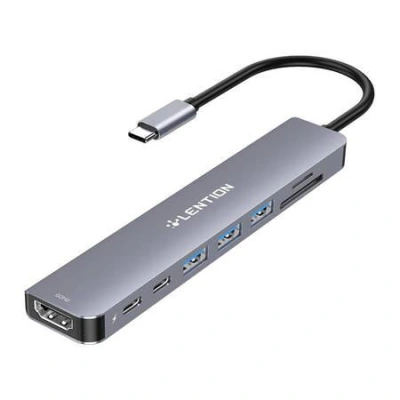 Lention 8in1 Hub USB-C to 3x USB 3.0 + SD/TF + PD + USB-C + HDMI 4K60Hz (gray), 