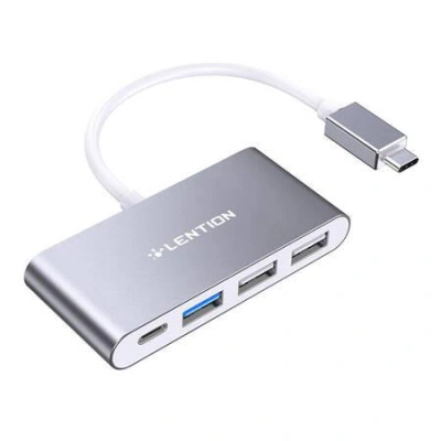 Lention 4in1 Hub USB-C to USB 3.0 + 2x USB 2.0 + USB-C (gray), 
