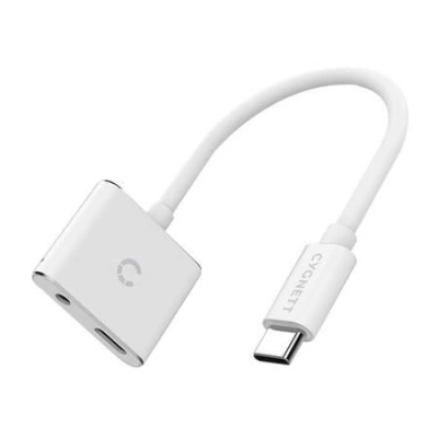 Adaptér audio USB-C na mini jack 3,5 mm i USB-C Cygnett Essential (bílý), 