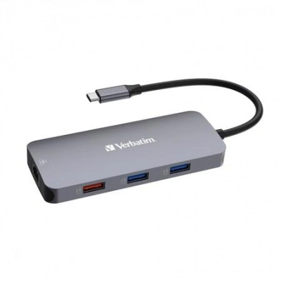 VERBATIM Hub USB-C Pro Multiport 9 Port, 3x USB 3.2, 2x USB-C, HDMI, RJ45, microSD/SD, šedá, 32152
