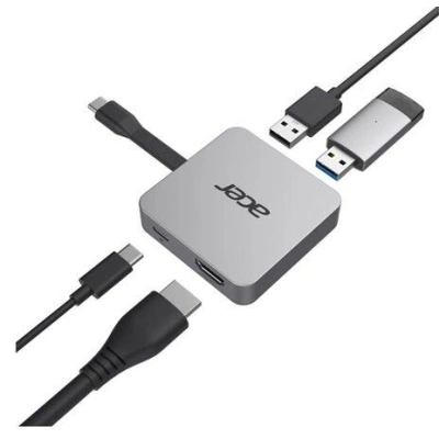 Acer 4in1 Type C dongle: 1x HDMI (až 4K@30Hz), 2x USB3.2 (5Gbps Data Transfer), 1x USB-C (Power Delivery max. 100W), HP.DSCAB.014