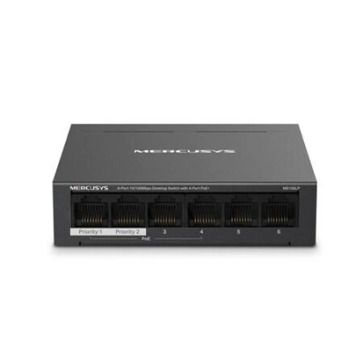 TP-Link Mercusys MS106LP Switch 6-Port, 4x 10/100 Mbps PoE+, 2x LAN, 802.3af/at, 40 W, MS106LP