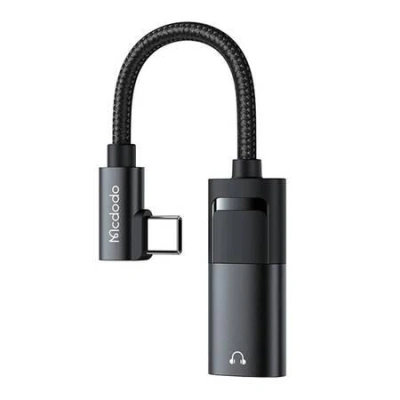 Adaptér USB-C na AUX mini jack 3,5 mm + USB-C, Mcdodo CA-1880 (černý), 