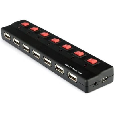 PremiumCord USB 2.0 HUB 7-portový s ext. napájením a vypínači portů, ku2hub7sw