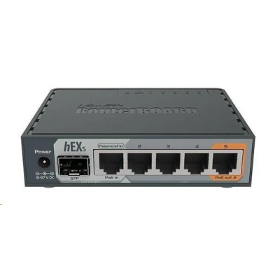 MikroTik RouterBOARD hEX S, 880MHz dual-core CPU, 256MB RAM, 5x LAN, 1x SFP, PoE in/out,USB,microSD slot, vč. L4 licence, RB760iGS