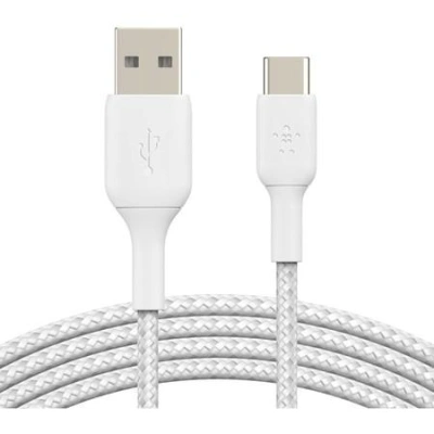 BELKIN kabel oplétaný USB-C - USB-A, 1m, bílý