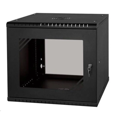LEXI-Net 19" nástěnný rozvaděč Basic 9U, šířka 525mm, hloubka 450mm, skleněné dveře, bez zad, rozložený, černý, LX19-9U-450GB