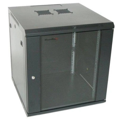 XtendLan 12U/600x600, na zeď, jednodílný, rozložený, skleněné dveře, černý, WS-12U-66-BLACK-UP