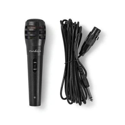 NEDIS kabelový mikrofon/ Kardioid/ odnímatelný kabel 5m/ 600 Ohm/ -75 dB/ jack 6.35 mm/ vypínač/ ABS/ černý, MPWD15BK