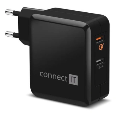 CONNECT IT QUICK CHARGE 3.0 nabíjecí adaptér 2x USB (3,4A), QC 3.0, černý, CWC-3010-BK