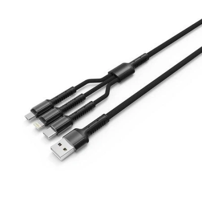 Colorway Nabíjecí Kabel 3v1 Lightning+MicroUSB+USB-C/ 4A/ Nylon/ 1,2m/ Šedivý