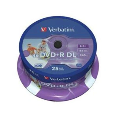 VERBATIM DVD+R DL AZO 8,5GB, 8x, printable, spindle 25 ks, 43667
