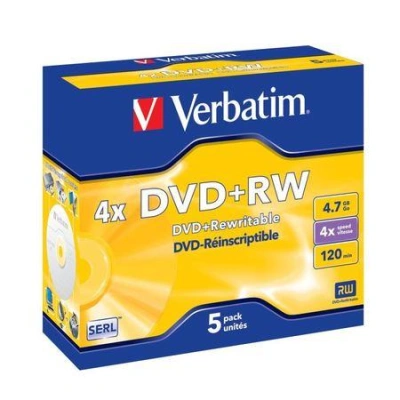 VERBATIM DVD+RW 4,7GB/ 4x/ Jewel/ 5pack, 43229