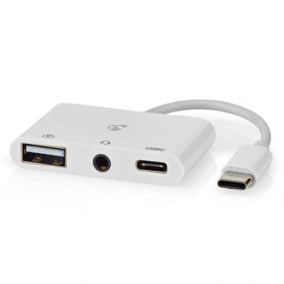 NEDIS USB 2.0 multiport adaptér/ zástrčka USB-C/ zásuvka USB-A/ zásuvka USB-C/ zásuvka 3,5 mm/ 480 Mbps/ kulatý/ poniklo