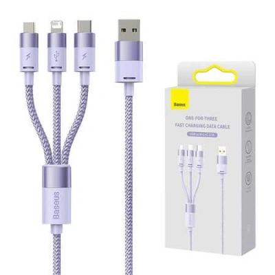 Kabel USB 3v1 Baseus řady StarSpeed, USB-C + Micro + Lightning 3,5A, 1,2 m (fialový)