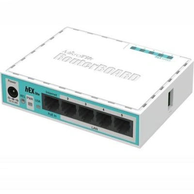 MikroTik RouterBOARD RB750r2, hEX lite, ROS L4, 5xLAN, montážní krabice, napájecí adaptér, RB750r2
