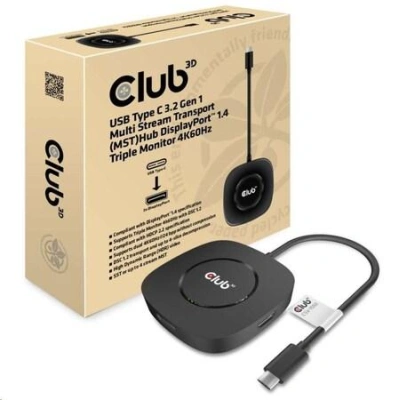 Club3D Video hub MST (Multi Stream Transport) USB-C 3.2 Gen1 na 3x DisplayPort 1.4 4K60Hz, CSV-1550