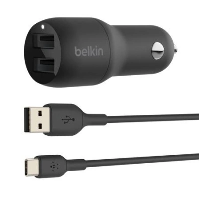 Belkin 24W Duální USB-A nabíječka do auta + 1m USB-C kabel, černá, CCE001bt1MBK