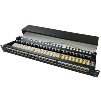 19" Patch panel XtendLan 24port, STP, Cat6, krone, černý - LED vyhledávání, XL-PP19-24C6SD-LED