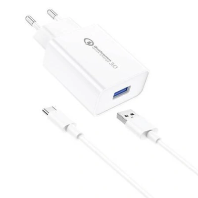 Foneng EU13 síťová nabíječka + kabel USB-C, 3A (bílá)
