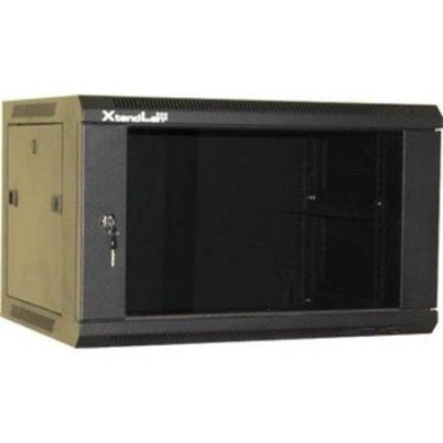 XtendLan 9U/600x450, na zeď, jednodílný, rozložený, skleněné dveře, černý, WS-9U-64-BLACK-U