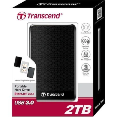 TRANSCEND 2TB StoreJet 25A3, 2.5”, USB 3.0 (3.1 Gen 1) Stylový externí odolný hard disk, černý se vzorem, TS2TSJ25A3K