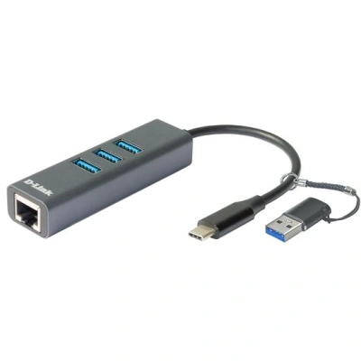 D-Link USB-C/USB to Gigabit Ethernet Adapter with 3 USB 3.0 Ports (DUB-2332), DUB-2332