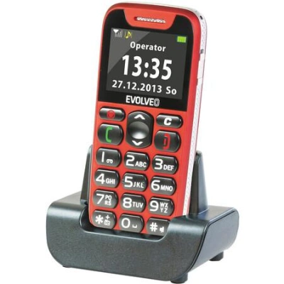 EVOLVEO EasyPhone, mobilní telefon pro seniory s nabíjecím stojánkem (červená barva)