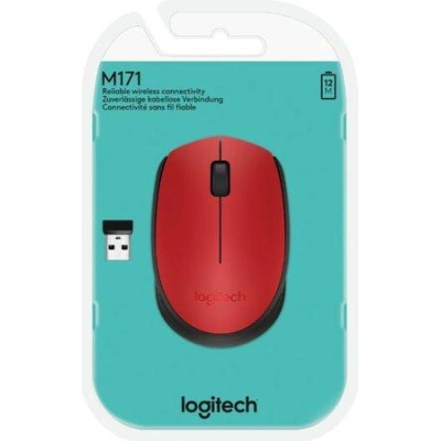 Logitech myš M171/ Bezdrátová/ Optická/ 1000dpi/ USB přijímač/ červená, 910-004641