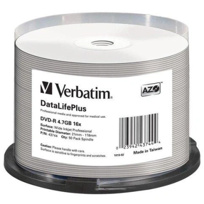 VERBATIM DVD-R 4,7GB/ 16x/ Profesional printable Non ID/ 50pack/ spindle, 43744/43533