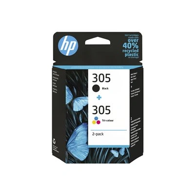 HP 305 2-Pack Tri-color/Black Original Ink Cartridge, 6ZD17AE#301