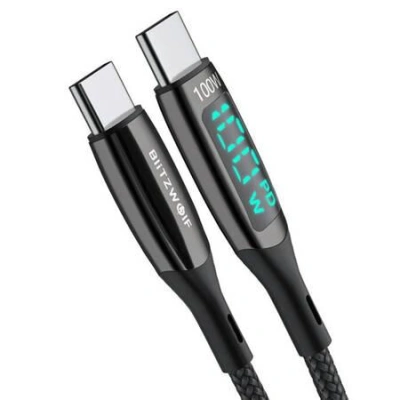 Kabel USB-C na USB-C BlitzWolf BW-TC23, s displejem, 100 W, 0,9 m (černý)