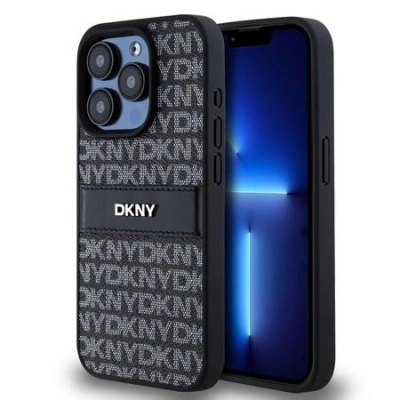 DKNY PU Leather Repeat Pattern Tonal Stripe Zadní Kryt pro iPhone 14 Pro Max Black