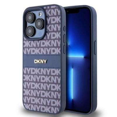 DKNY PU Leather Repeat Pattern Tonal Stripe Zadní Kryt pro iPhone 14 Pro Max Blue