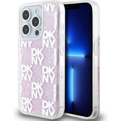 DKNY Liquid Glitter Checkered Pattern Zadní Kryt pro iPhone 15 Pro Pink