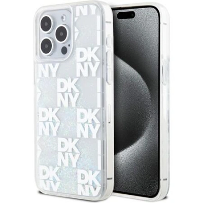 DKNY Liquid Glitter Checkered Pattern Zadní Kryt pro iPhone 15 Pro Max Transparent