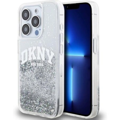 DKNY Liquid Glitter Arch Logo Zadní Kryt pro iPhone 15 Pro Transparent